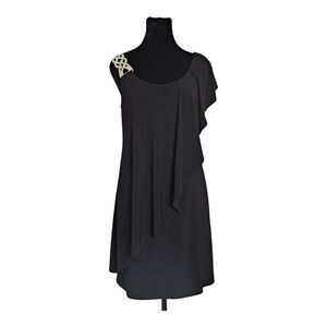 BETSY & ADAM Layered Cocktail Dress with Embellished Gold Strap Black Size 6